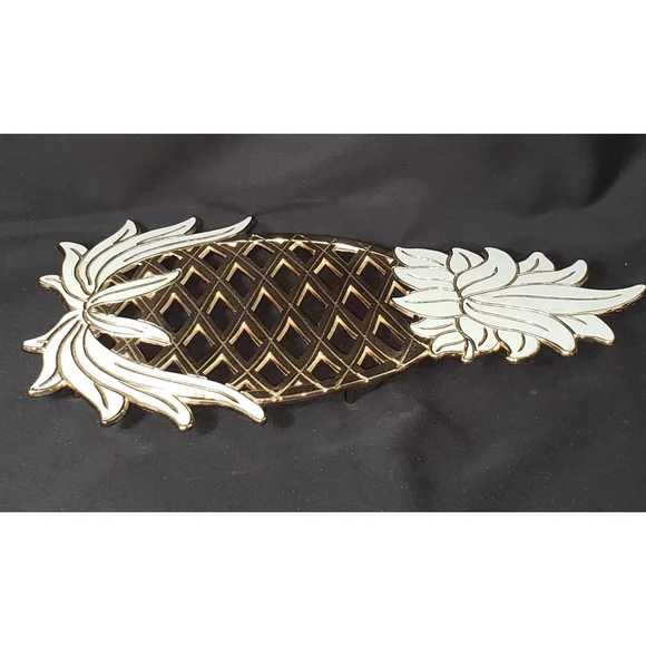 Vtg Japan WM A Rogers Pineapple Trivet Hot Plate Holder Wall Hanger Brass White - Picture 6 of 6